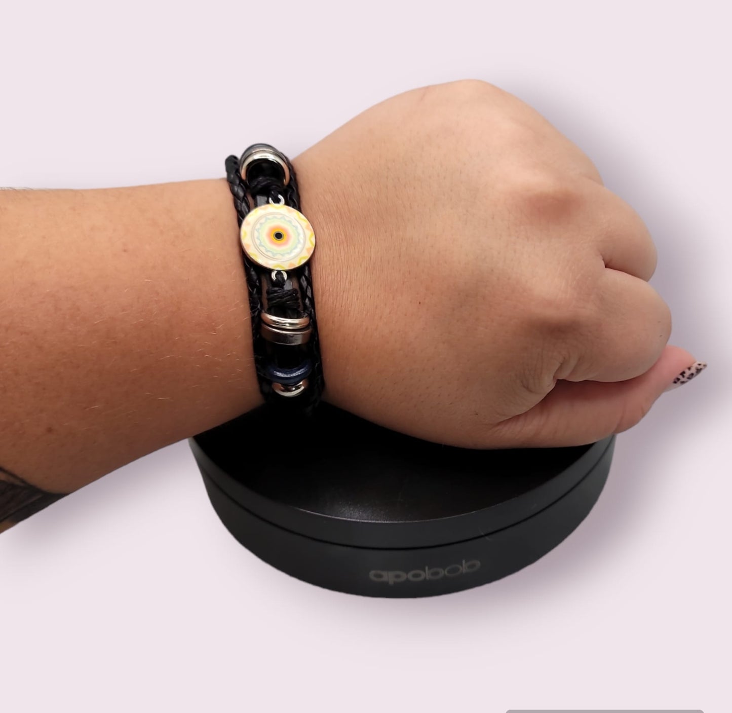 Mandala sun Leather and Beads Adjustable Bracelet.