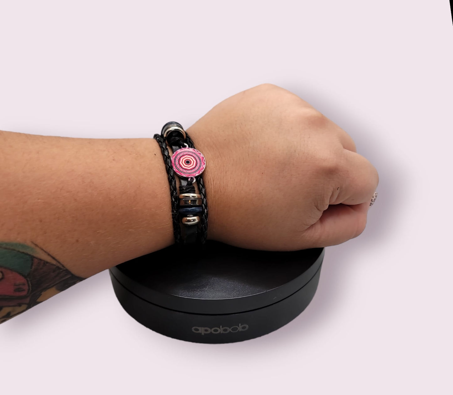 Mandala sun Leather and Beads Adjustable Bracelet #2.