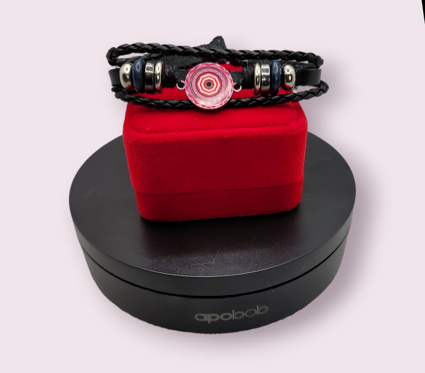 Mandala sun Leather and Beads Adjustable Bracelet #2.